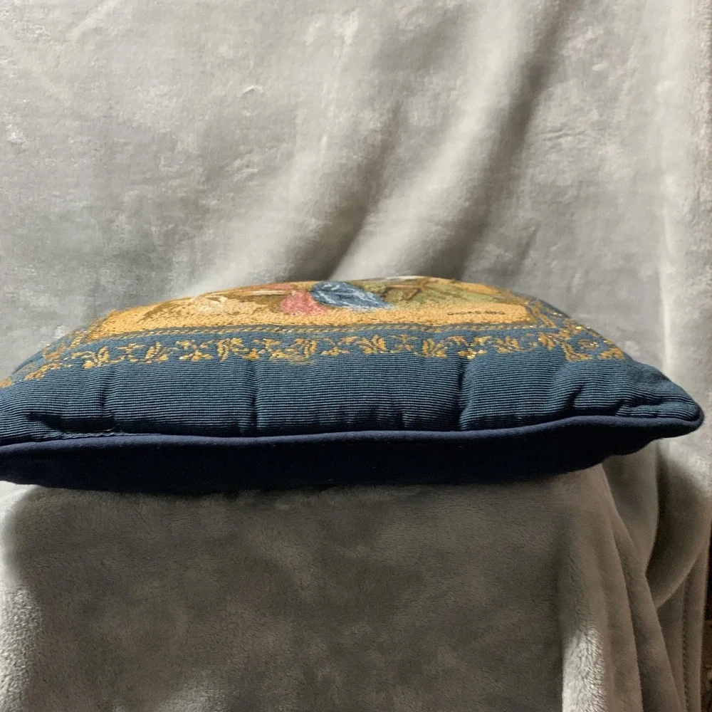 Riverdale Nativity Tapestry Throw Pillow Giordano Made in USA Blue Christian Vtg